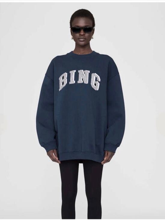 Anine Bing Tops - Anine Bing Tyler BING Varsity Chenille Oversized Sweatshirt Navy Slouchy Size XL